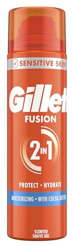 Gillette Fusion Gel à Raser Homme, 200 ml | Formule Hydratante pour un Rasage en Douceur, Protection de la Peau 5-en-1, Elément de la Routine de Soin Visage