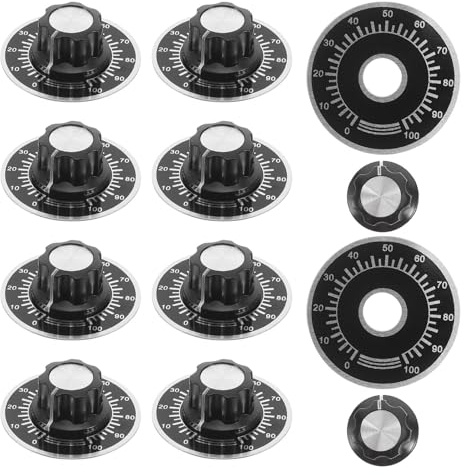 Veemoon Lot de 20 Sets de Boutons Potentiomètres en Bakélite avec Trous Intérieurs de 6 Mm, Comprenant 10 Boutons de Volume pour Guitare Électrique et 10 Disques Gradués, Adaptés