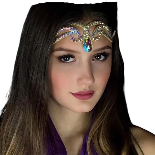 huvudkedja dropp framhuvud kedja huvudbonader smycken drottning tillbehör Belly Dance Headpiece för kvinnor (SILVER)
