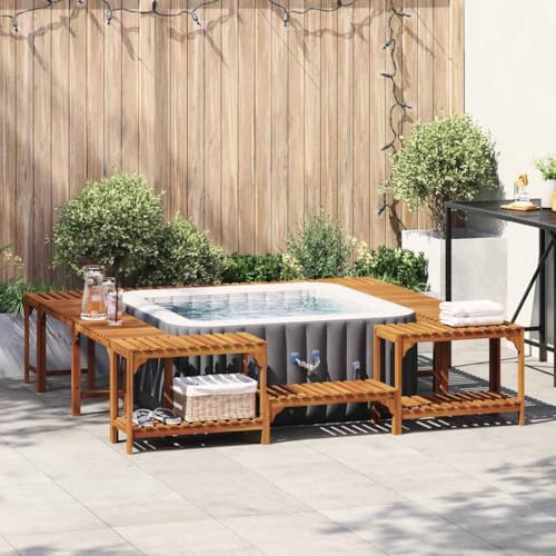 Runheo Bordo per vasca idromassaggio marrone, in legno massiccio di acacia, 230 x 230 cm, per esterni con struttura robusta, design moderno e facile da montare, per giardino, terrazza