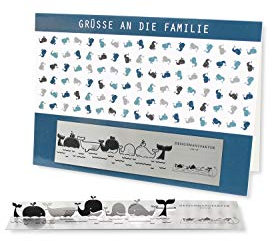 Skulpo Edelstahl Pop Up Grußkarte - Motiv: Walfamilie - Geburtstagskarte Pop Up Glückwunschkarte Pop Up Karte zum Geburtstag