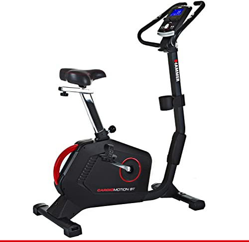 HAMMER Ergometer Cardio Motion BT - Bicicletta da fitness silenziosa con ingresso profondo e sella Comfort, adatta come cyclette per anziani, Bluetooth e controllo app, supporto per tablet, 110 x 52 x