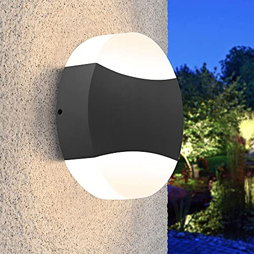 LED Aussenleuchte rund schwarz 10W warmweiß Aussenwandleuchte flach up&down Aussenlampe 1520 DUO