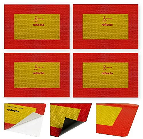 reflecto Heckwarntafel (Viertelmarkierung) für Anhänger Auflieger ECE 70.01 | Heckwarnmarkierung | RA3 | magnetisch, selbstklebend, auf Aluminium-Platte – 4 Stück, je 285 x 196 mm (selbstklebend)