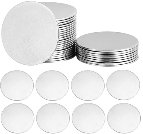 PandaHall 30 Stück Rohlinge zum lasern 30mm Flacher Rund Edelstahl Anhänger Edelstahl Blank Für Stampfmarken, Ohrring Armband Halsketten Anhänger Charm Schmuckherstellung, Ohne Loch
