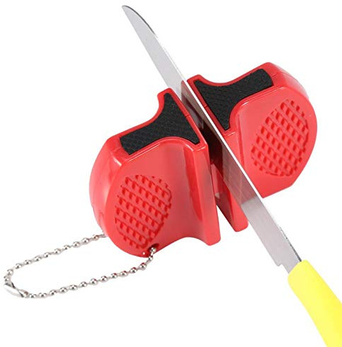 Aiguiseur de couteau de poche, affûteurs manuels aiguiseur couteaux aiguiseur de couteau de poche mini pierre à aiguiser anti-saut pour la cuisine(rouge)