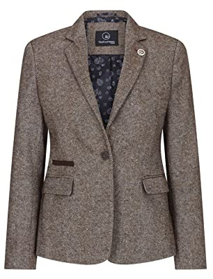 TruClothing.com Chaqueta de tweed para mujer de los años 20, estilo vintage, con parche de codo, color marrón