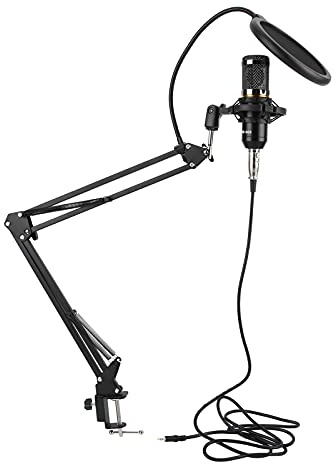 banapoy USB-Kondensatormikrofon-Kit, Computer-PC-Mikrofon mit Einstellbarer Halterung für Den Stützarm, Desktop-Streaming-Podcast-Mikrofonpaket für Video Studio-Aufnahmen(schwarz + schwarz)