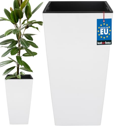 KOTARBAU® Macetero Cuadrado con Maceta Interior 325 x 325 x 610 mm, Macetero Blanco Mate, Macetero con Inserto extraíble, Macetero de plástico, Tiesto Decorativo, Macetero Alto de Interior y Exterior