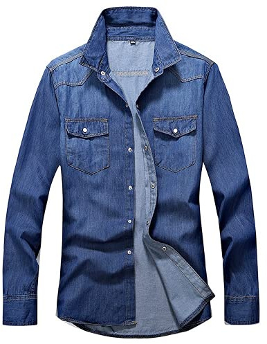 ABUCIYO Tvätt jeansskjortor långärmad herrskjorta denim bär herrjacka cowboykläder