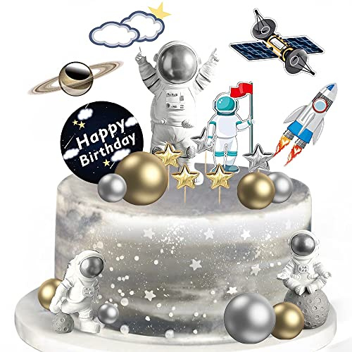 22 Stück Weltraum-Kuchendekoration, Weltraum-Cupcake-Topper, Astronauten-Figur