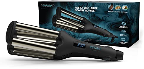 Revamp Progloss Wave Define Styler Professional, Ionic Technology, Barrels Infused with Progloss Super Smooth Keratin, Argan and Coconut Oils, Crimp-Free Design for Smooth S-Shaped Waves