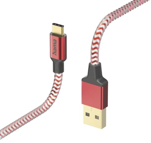 Hama Ladekabel „Reflective“ USB A auf USB C, Nylon, 1,5m, Schnellladung | USB Kabel, rot, Handy, Datenkabel, Handykabel, USB Typ A Typ C, Knickschutz, flexibel, vergoldet, maximal kompatibel