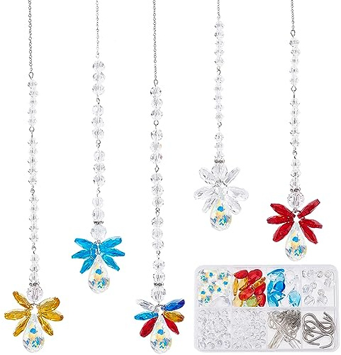 SUNNYCLUE 1 Box 5 Sets Engel Sonnenfänger Bastelset Sonnenfänger Kristalle Glasperlen Charms Regenbogenfänger Für Fenster Outdoor Sun Shine Rainbowmaker Garten Ornament Facettierte Perle Home Deco Sup