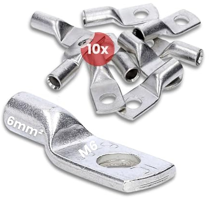 Kalitec 10x Rohrkabelschuhe 6mm² M6 - Kupfer Quetschkabelschuhe Verzinnt | Presskabelschuhe ohne Sichtloch - Kabelquetschverbinder für Auto, Solar & Garten - DIN EN 13600 Standard Qualität