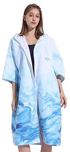 LumiSyne Umziehhilfe Mit Kapuze Damen Herren, Mode Gedruckte, Stil Mit Reißverschluss, Schnelltrocknend Mikrofaser, Leicht Kompakt Bademantel, Strandtuch, Handtuch Poncho Für Schwimmen Surfing Reisen