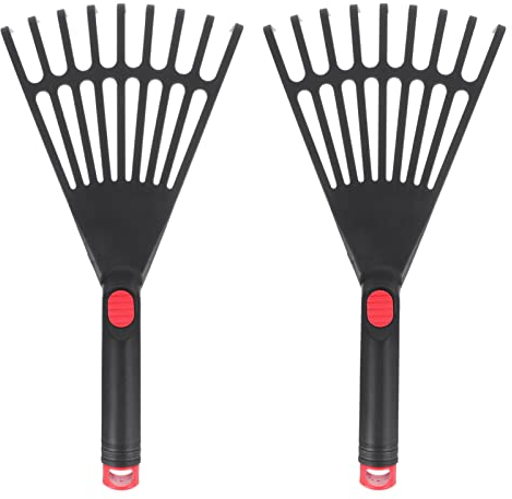Angoily Hand Rake Garden Tool Pack of 2 Plastic Hand Rake Tiller with Ergonomic Handle Small Rake for Leaves Gardening Cultivation Soil Loosening and Mulch Spreading