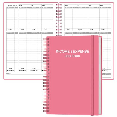 Heveboik Income & Expense Log Book - A5 Income and Expense Tracker for Small Business, Accounting Bookkeeping Tracking for Woman and Man, 5.8 x 8.3, Pink