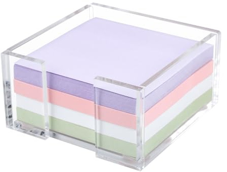 Acrylic Sticky Note Holder, 3 x 3 Crystal Clear Acrylic Notepad Holder Sticky Note Dispenser for Dorm Room and Office Desk Organizer