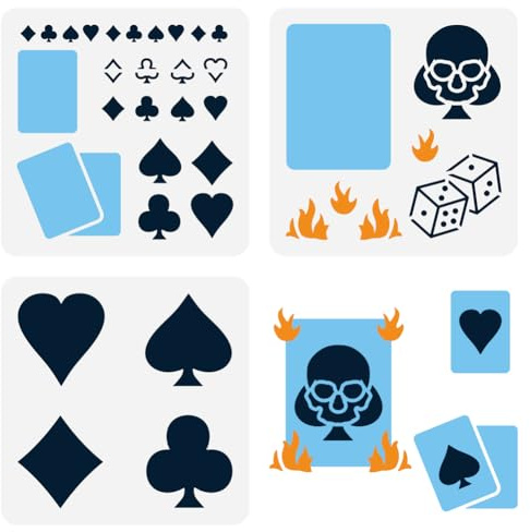 FINGERINSPIRE 3 plantillas de cartas de juego de 15 x 15 cm, plantilla de crupier de muerte para pintar de plástico con forma de corazón, pala, club, patrones de diamantes, reutilizables, manualidades