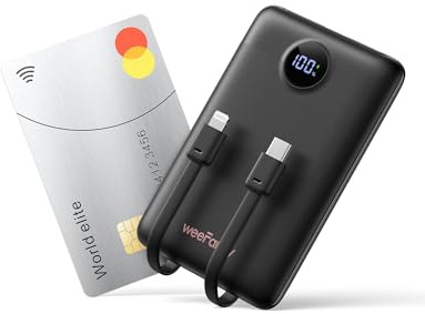 WeeFancy Mini Portable Charger with Built-in Cables 22.5W Fast Charging Power Bank USB-C Small Battery Pack 10000mAh Travel Essential Slim Battery for iPhone 17/16/15/14, Samsung 25/24, and More