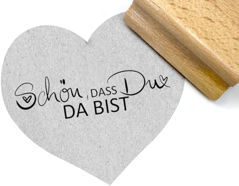 Stempel Schön, dass Du da bist mit Herz - Textstempel Spruch Liebe Willkommen Karten Geschenkanhänger Hochzeit Gastgeschenk Tischdeko Scrapbook - zAcheR-fineT