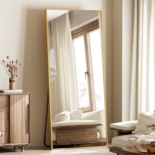 Koonmi 65x24 Floor Mirror Full Length, Bedroom Floor Body Mirror with Stand, Large Gold Mirror, Leaning, Standing or Hanging Horizontally/Vertically