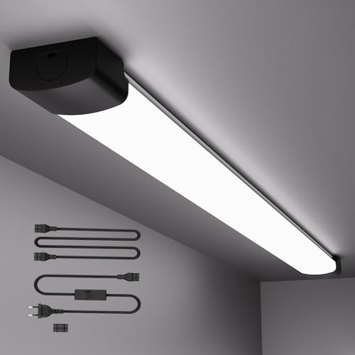 ANTENLICHT LED Feuchtraumleuchte 150CM mit Stecker Plug und Play oder Kabelgebunden, Einfache Reihenschaltung Werkstattlampe mit 45W 5000k Kaltlweiß 5000Lumen, Wasserfest für Keller Garage, Schwarz