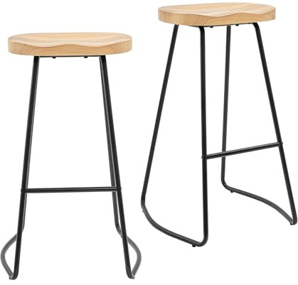 Redlife Sgabelli da Bar 74 cm Set di 2, Sedie Cucina in Legno, Alti Con Sedile a Sella, Senza Schienale, Ergonomici e Moderni (Legno, 2 Pezzi)