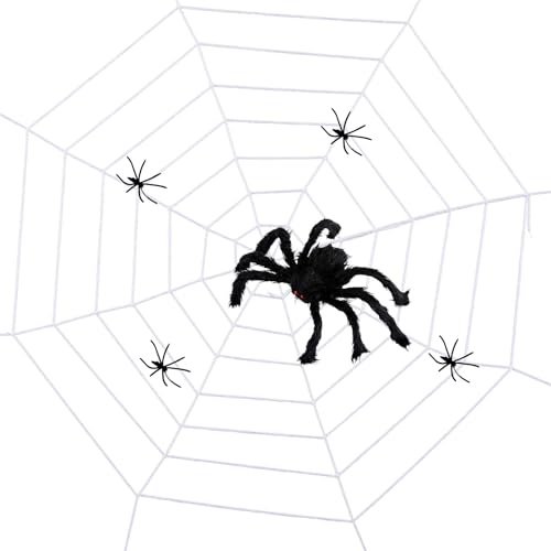 Spinnennetz Deko Riesen Spinne - Riesen Horror Spinnennetz mit Set von 10 kleinen Spinnen - Wiederverwendbare multifunktionale dekorative Dekoration für Innenräume, Baum