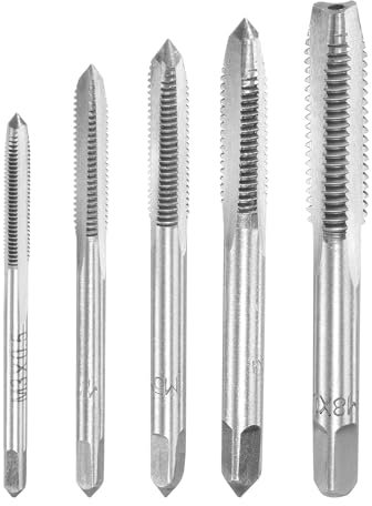 TOP-VIGOR M3 M4 M5 M6 M8 Hand Threading Tap Set High Speed Steel Straight Flutes Metric Thread Screw Taps Uncoated 5pcs for DIY, Repair, Cutting External and Internal Thread