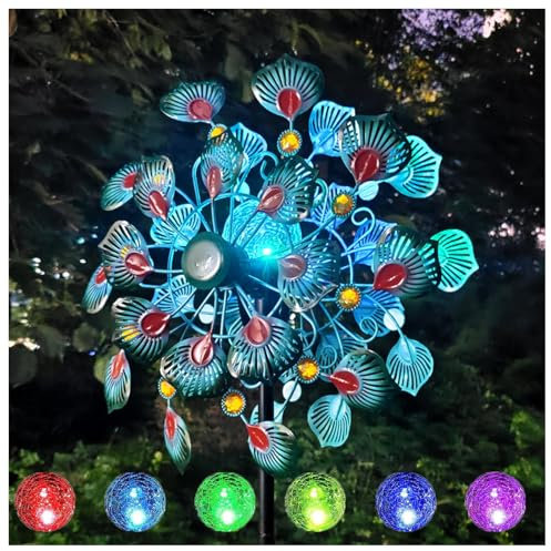 Solar WindmüHle Garten, 178 cm Windrad FüR Den Garten Aus Metall Edelstahl Kugellager, Windspiele FüR DraußEn Stehend Wetterfestes Gartendeko