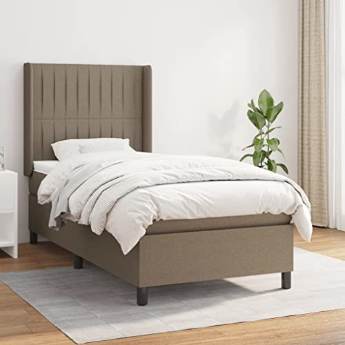 THOYTOUI Boxspringbett, Futonbett Bett Seniorenbett Tagesbett Geeignet für Wohnungen Gästezimmer Schlafzimmer Hotels mit Matratze Taupe 90x200 cm Stoff