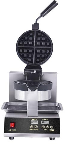 Gaufrier rond classique Gaufrier belge commercial Gaufrier électrique en acier inoxydable Machine à gaufres antiadhésive Rotation à 180 ° Double face Chauffage uniforme Contrôle de la température et
