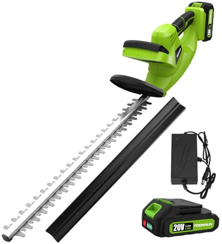 FOONNUN Tagliasiepi A Batteria, Tagliasiepi Ricaricabile 20 V, 58 cm Lunghezza Di Taglio, 12 Mm Distanza Tra I Denti, Tagliasiepi Senza Fili Con Batteria Agli Ioni Di Litio 2,0 Ah E Caricabatterie