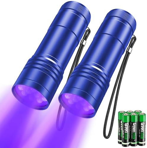 Torcia UV 2 pezzi Mini UV luce nera torcia elettrica con 12 LED, luce ultravioletta da 395 nm per geocaching, rilevatori di urine di animali domestici, rilevatore di urina per animali domestici, ecc.