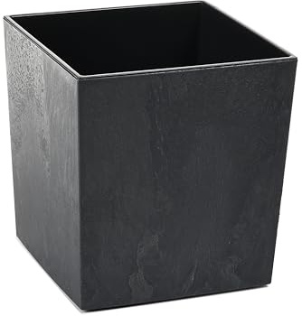 Tymar Blumentopf, Pflanzkübel, Übertopf, Blumenkübel aus Kunststoff, Gross, Quadrat, Glanz, Garten, Balkon, Terrasse, Haus (Beton Schwarz, 19x19 cm)