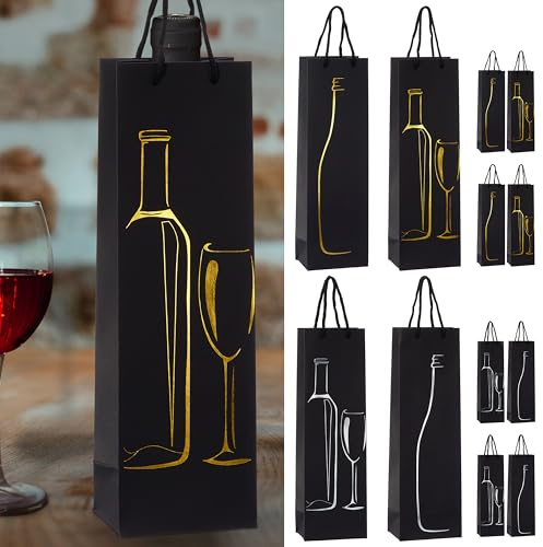Flaskpåse vin 4 motiv set om 12 | 12 x 36 x 8,5 cm papper 200 g svart | presentförpackning för flaskor