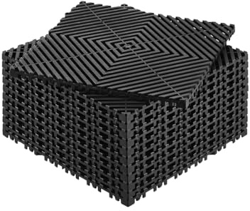 VEVOR Tapis de Drainage emboîtable, 310x310 mm, Dalles de Sol de Drainage modulaire emboîtable, 12 pcs, Coussin de Sol à épisser en PP antidérapant Noir, Tapis de Douche, pour Garage, Jardin, Cuisine