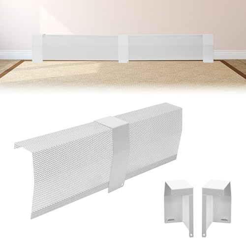 Gekufa 4 FT Baseboard Heater Cover with Left and Right Endcaps, Galvanized Steel Easy Slip-On Heater Covers for Radiators, Baseboard Cover Suitable for Home DIY (White)