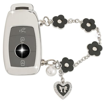ZVRSUA Autoschlüssel hülle Passt für Mercedes Benz,Spiegel Silber Autoschlüssel Schutzhülle mit Blumenkettengürtel Kompatibel mit Benz A, B, C, E, G, S, SL, CLS-Klasse, SLC, CLA, GLB, GLC, GLE, GLS