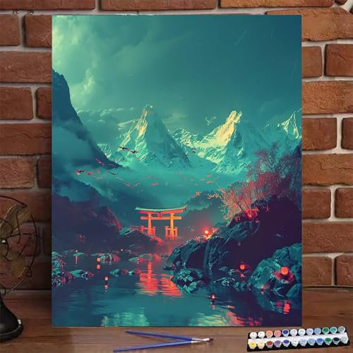 Malen Nach Zahlen Erwachsene Berg, Groß DIY Malen Nach Zahlen mit Rahmen Landschaft, Anfänger Frauen Bastelset, Pinsel und Acrylfarbe, Paint by Numbers Basteln für Wand Dekor Geschenk 60X80 CM H-L