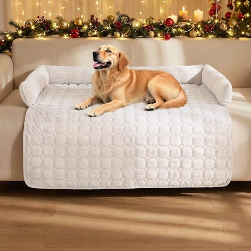 OKYUK Premium Hundebett - Sofaschutz für Haustiere, handgefertigtes und waschbares Hundekissen, Flauschige Hundematte für alle Größen (Kord Beige, 75 x 75CM)