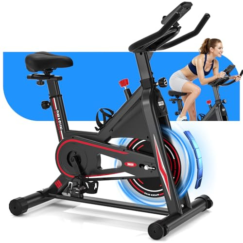 DMASUN Indoor Exercise Bikes for Home Gym Use with LCD Display, Spin Bike with Tablet Holder & Comfortable Seat Cushion, Super Quiet Fitness Bike for Home Cardio Workout with Heart Rate Sensor