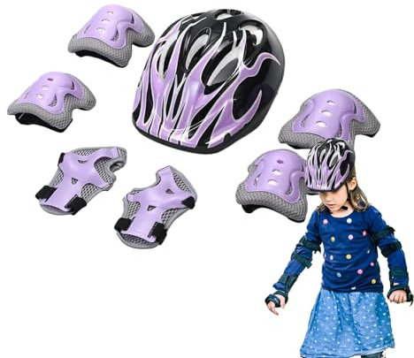 Vgvgaj Set di 7 caschi e pastiglie set bambini skateboard pad e casco da bicicletta bambino pratico attrezzatura protettiva per bambini 3-11 anni skateboard ciclismo attività all'aperto