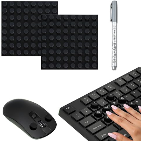 128 Stück Erhabene Tastatur Aufkleber für Lange Fingernägel VEINARDYL Selbstklebende Tastenkappenerhöhung mit Lackstift Silikon-Tastaturschutz für Laptop, Desktop, Gaming - Schwarz, rund