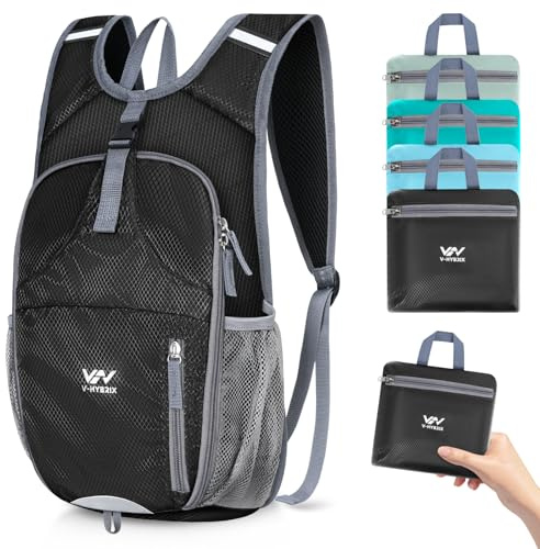 VHYBRIX 15L Foldable Hiking Backpack,Lightweight Packable Waterproof Machine Washable Daypack with Chest Strap,Small Folding Pack for Travel/Walking for Men&Women-0.52LB Black