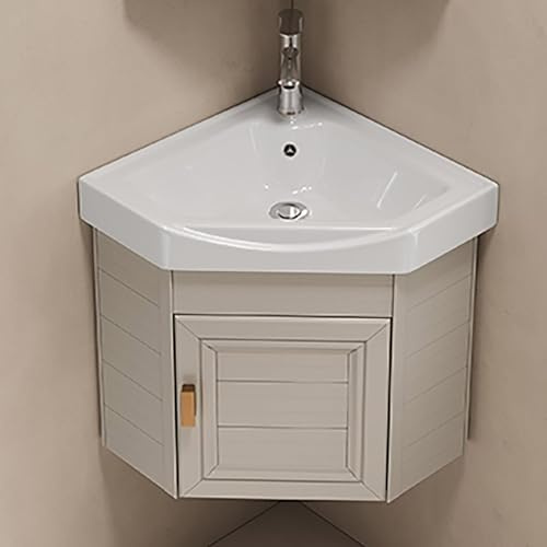 Lavabo esquinero de baño, tocador montado en la pared con contenedor de almacenamiento, armario flotante, 43 cm