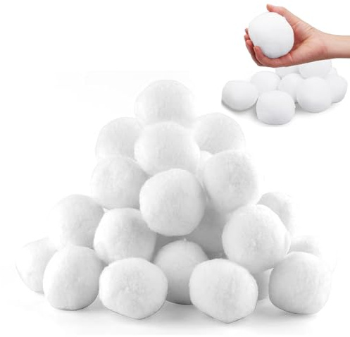 Ymxil 30pcs Indoor Fake Snowballs 5cm White Snowballs Christmas Games Snow Balls Decorations Winter Artificial Snow Cotton Pompoms for Crafts Children Indoor Snowball Fight Birthday Fabric Balls