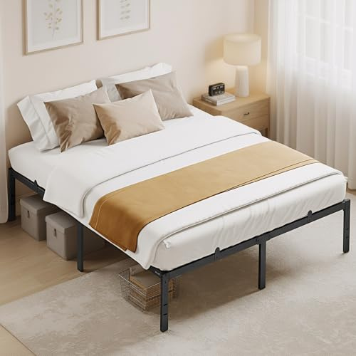 VASAGLE Doppelbettgestell, Metallbett, 160 x 200 cm, Unterbettaufbewahrung | Bett, Bettrahmen, Gästebett, modern, einfacher Aufbau, mattschwarz, CONNER Kollektion RMB155BD01
